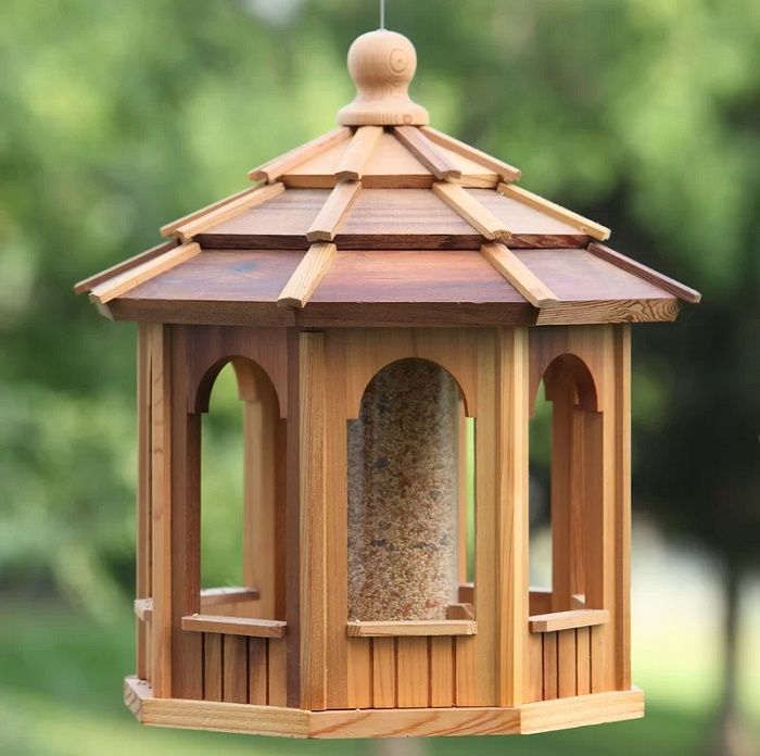 Handmade Wood Hopper Bird Feeders